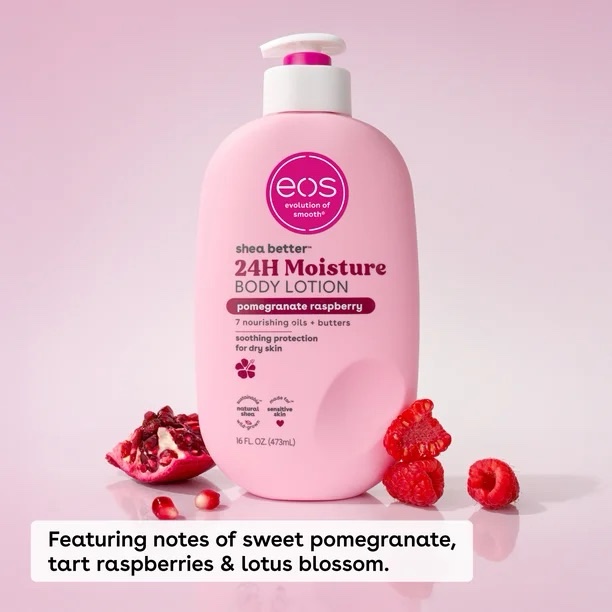 EOS SHEA BETTER 24H MOISTURE BODY LOTION POMEGRANATE RASPBERRY 473ML – Lait Corporel Hydratant et Fruitée – Image 2