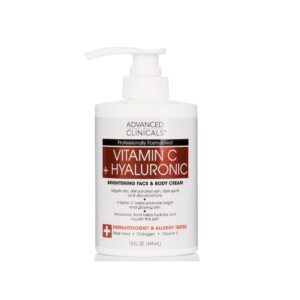 Advanced Clinicals Vitamin C + Hyaluronic Brightening Face & Body Cream 444ml – Crème Éclaircissante Visage et Corps à la Vitamine C et Acide Hyaluronique